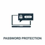 Laptop with lock icon and password field symbolizing password protection and data security